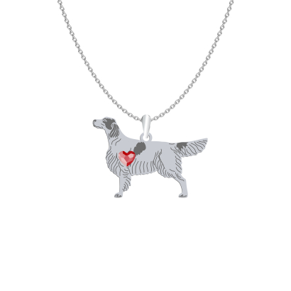 Silver Irish Red and White Setter engraved necklace with a heart - MEJK Jewellery