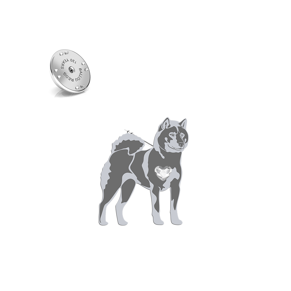 Wpinka z sercem psem Shikoku srebro - MEJK Jewellery
