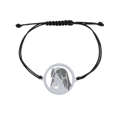 Bransoletka z psem grawerem Japanese Chin srebro sznurek - MEJK Jewellery