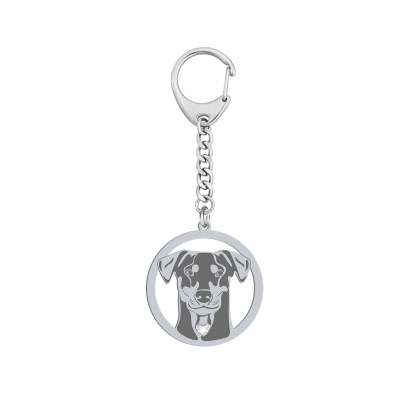 Silver German Pinscher keyring with a heart, FREE ENGRAVING - MEJK Jewellery