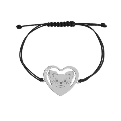Silver Long-haired Chihuahua engraved string heart bracelet - MEJK Jewellery
