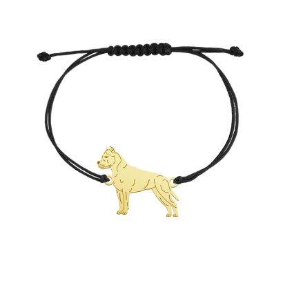 Bransoletka z psem American Staffordshire Terrier srebro pozłacane sznurek GRAWER GRATIS - MEJK Jewellery