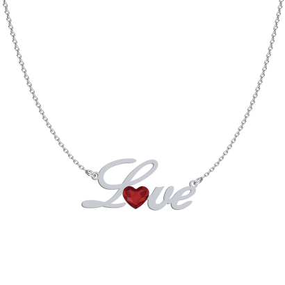  love necklace with  crystals, rhodium-plated silver or  gold-plated