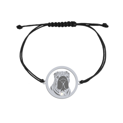 Silver Shar Pei string bracelet, FREE ENGRAVING - MEJK Jewellery