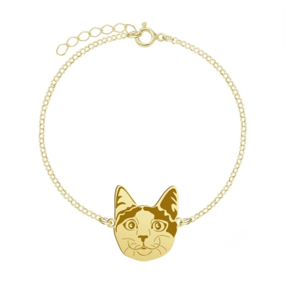 Kot Japoński Bobtail bransoletka pozłacana 925 GRAWER GRATIS - MEJK Jewellery