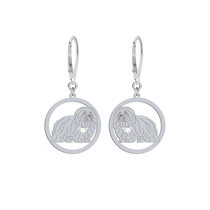 Silver Coton de Tulear engraved earrings with a heart - MEJK Jewellery