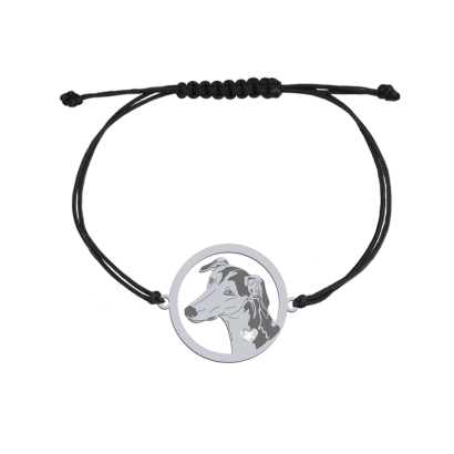 Silver Polish Greyhound engraved string bracelet with a heart - MEJK Jewellery