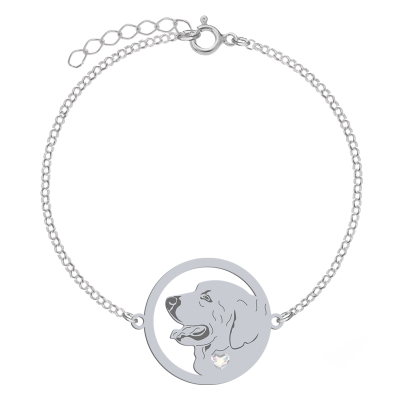 Silver Tatra Shepherd Dog bracelet with a heart, FREE ENGRAVING - MEJK Jewellery