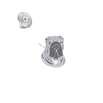 Silver Shar Pei pin with a heart - MEJK Jewellery