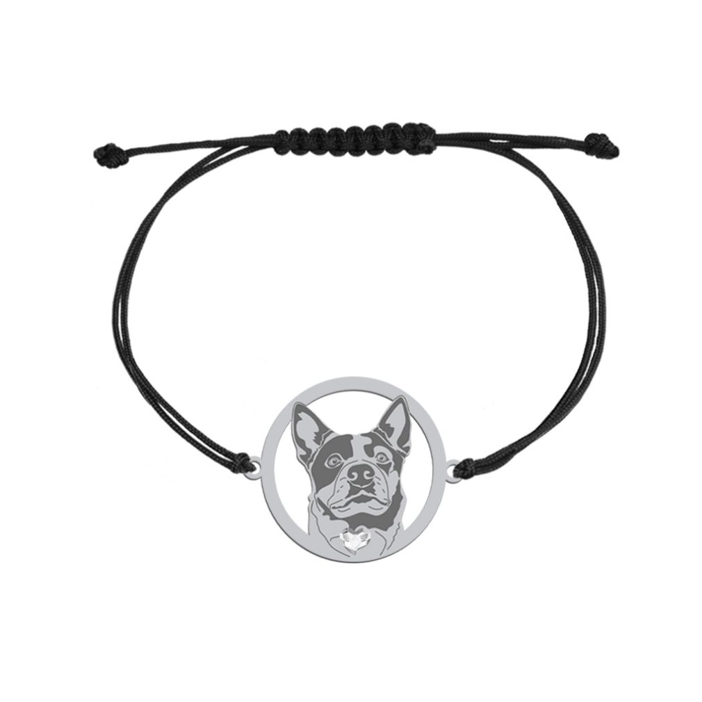 Silver Australian Cattle Dog engraved string bracelet with a heart - MEJK Jewellery