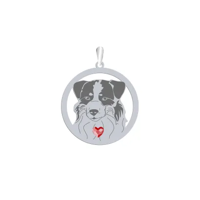 Silver Mini Aussie Shepherd engraved pendant with a heart - MEJK Jewellery