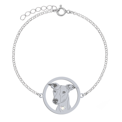 Silver Whippet engraved bracelet with a heart - MEJK Jewellery