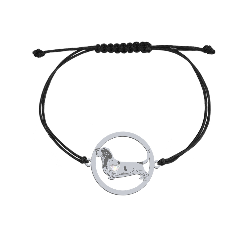 Silver Basset engraved string bracelet with a heart - MEJK Jewellery