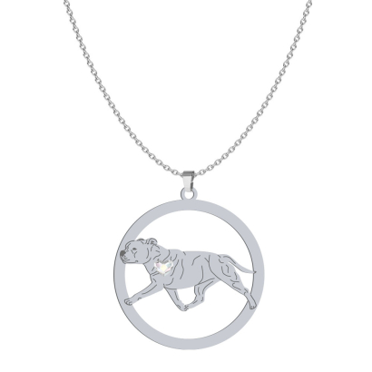 Silver Stafforshire Bull Terrier necklace with a heart, FREE ENGRAVING - MEJK Jewellery