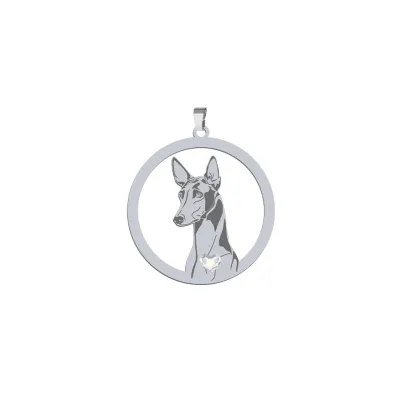 Silver Pharaoh Hound pendant with a heart, FREE ENGRAVING - MEJK Jewellery