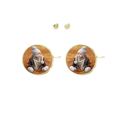 Earrings with a Photo Personalization - gold-plated silver