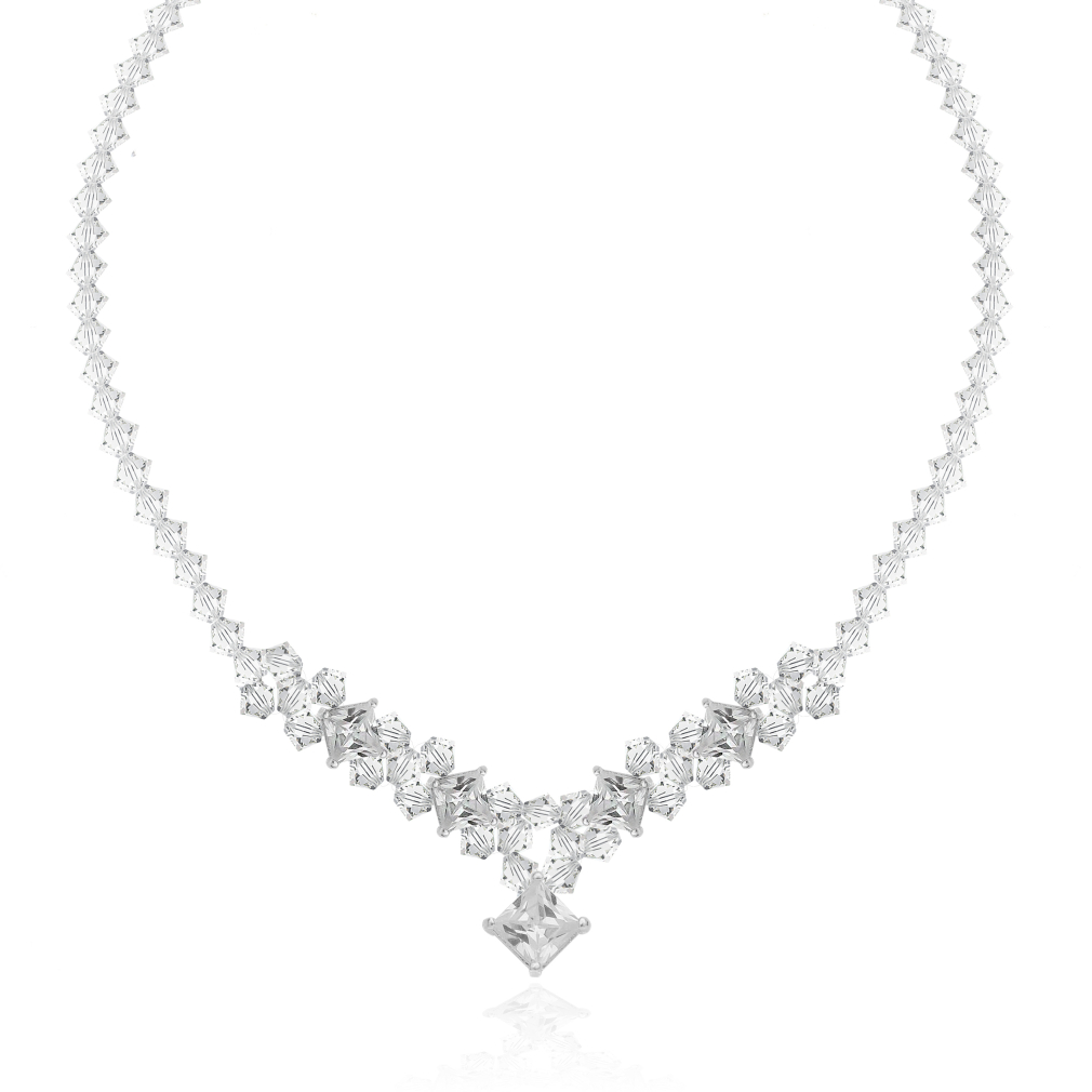 Halskette mit  Kristallen, Sterlingsilber + gestempelt, NR 697