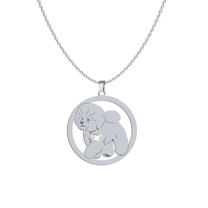 Silver Bichon Frise engaved necklace with a heart - MEJK Jewellery