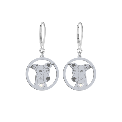 Silver Whippet earrings with a heart, FREE ENGRAVING - MEJK Jewellery