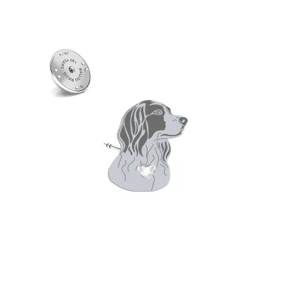 Silver Irish Red and White Setter pin with a heart - MEJK Jewellery