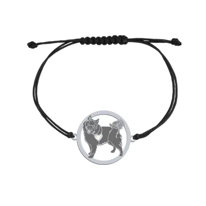 Silver Schipperke string bracelet with a heart, FREE ENGRAVING - MEJK Jewellery