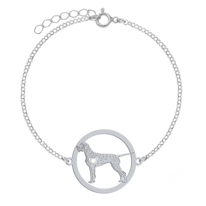 Silver Vizsla Dog engraved bracelet with a heart - MEJK Jewellery