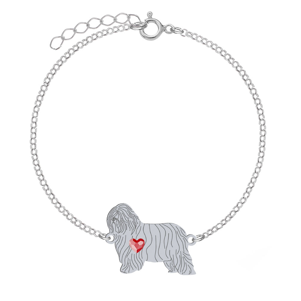 Silver Polish Lowland Sheepdog bracelet with a heart, FREE ENGRAVING - MEJK Jewellery