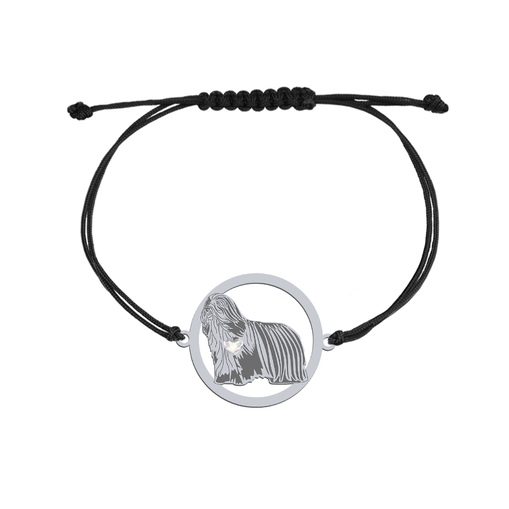 Silver Bearded Collie string bracelet with a heart - MEJK Jewellery