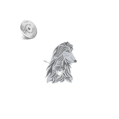 Silver Afghan Hound pin with a heart - MEJK Jewellery