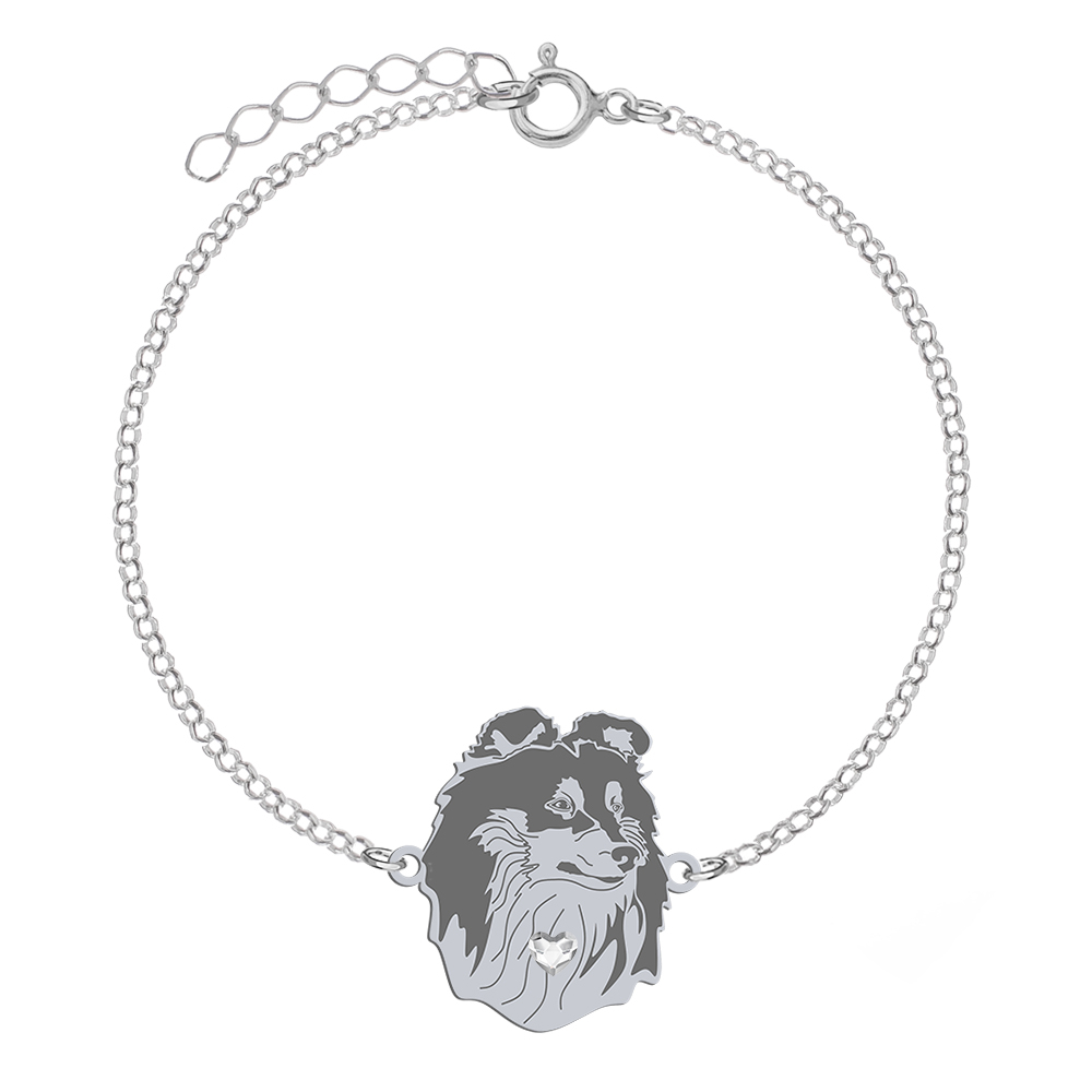 Silver Sheltie bracelet with a heart, FREE ENGRAVING - MEJK Jewellery