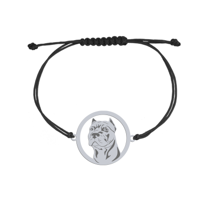 Bransoletka z psem grawerem American Pitbull Terrier srebro sznurek - MEJK Jewellery