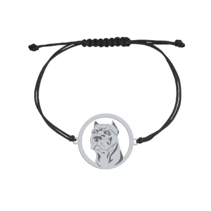 Silver American Pitbull Terrier engraved  string bracelet - MEJK Jewellery