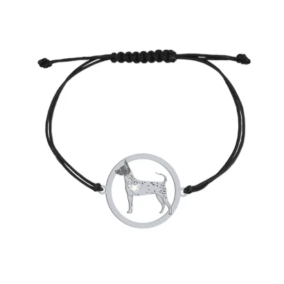 Bransoletka z psem grawerem sercem American Hairless Terrier srebro sznurek - MEJK Jewellery