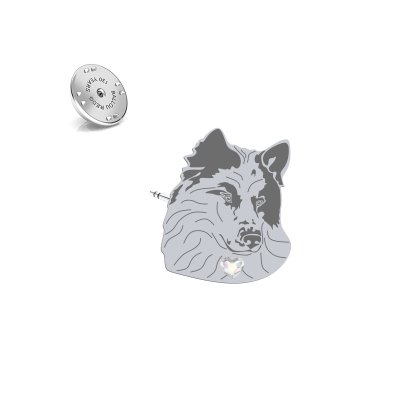 Silver Yakutian Laika pin with a heart - MEJK Jewellery
