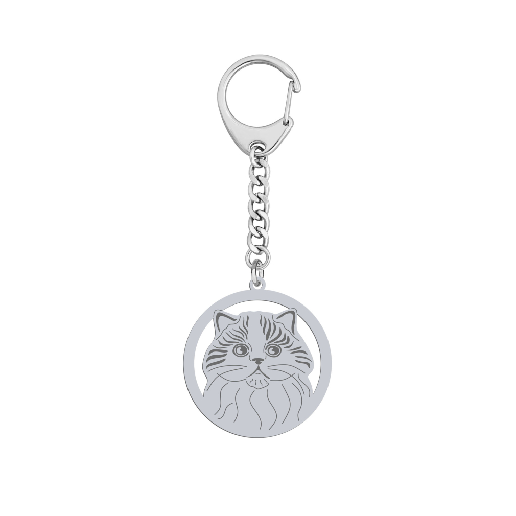 Silver Scottish Straight Cat keyring with, FREE ENGRAVING - MEJK Jewellery