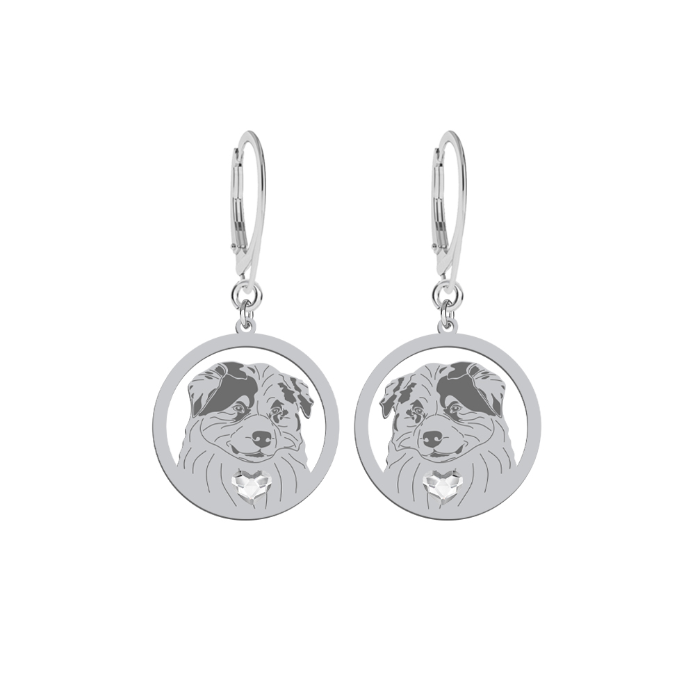 Silver Australian Shepherd earrings with a heart, FREE ENGRAVING - MEJK Jewellery