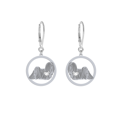 Silver Lhasa Apso earrings with a heart, FREE ENGRAVING - MEJK Jewellery