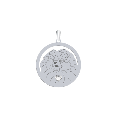 Silver Pomeranian engraved pendant with a heart - MEJK Jewellery