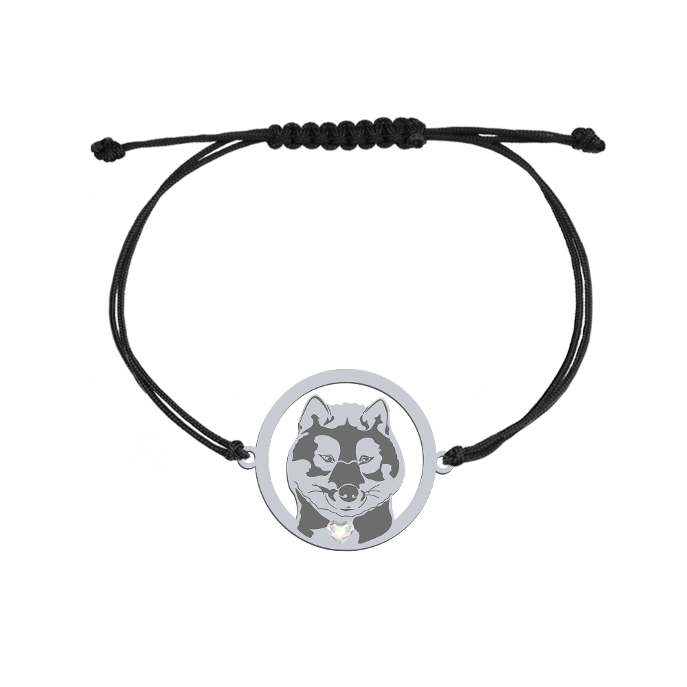 Bransoletka z grawerem psem Shikoku srebro sznurek - MEJK Jewellery