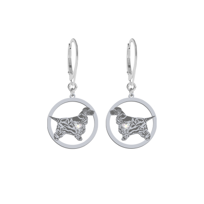 Silver English Cocker Spaniel earrings with a heart, FREE ENGRAVING - MEJK Jewellery