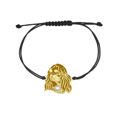 Bransoletka pozłacana King Charles Spaniel sznurek GRAWER GRATIS - MEJK Jewellery
