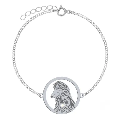 Silver Afghan Hound bracelet with a heart, FREE ENGRAVING - MEJK Jewellery