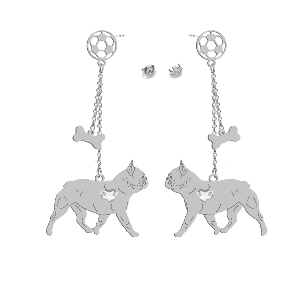Silver French Bulldog earrings with a heart - MEJK Jewellery