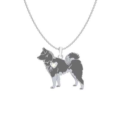 Silver Karelian Bear Dog necklace with a heart, FREE ENGRAVING - MEJK Jewellery
