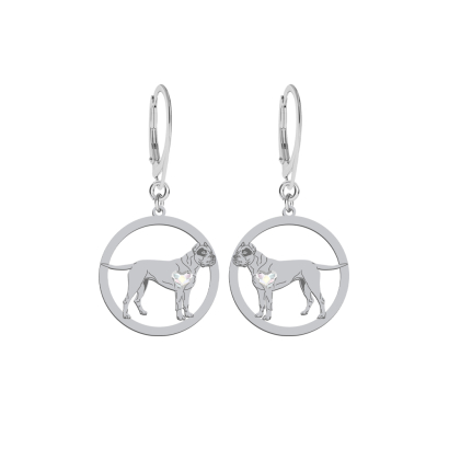 Silver Dogo Argentino earrings with a heart, FREE ENGRAVING - MEJK Jewellery
