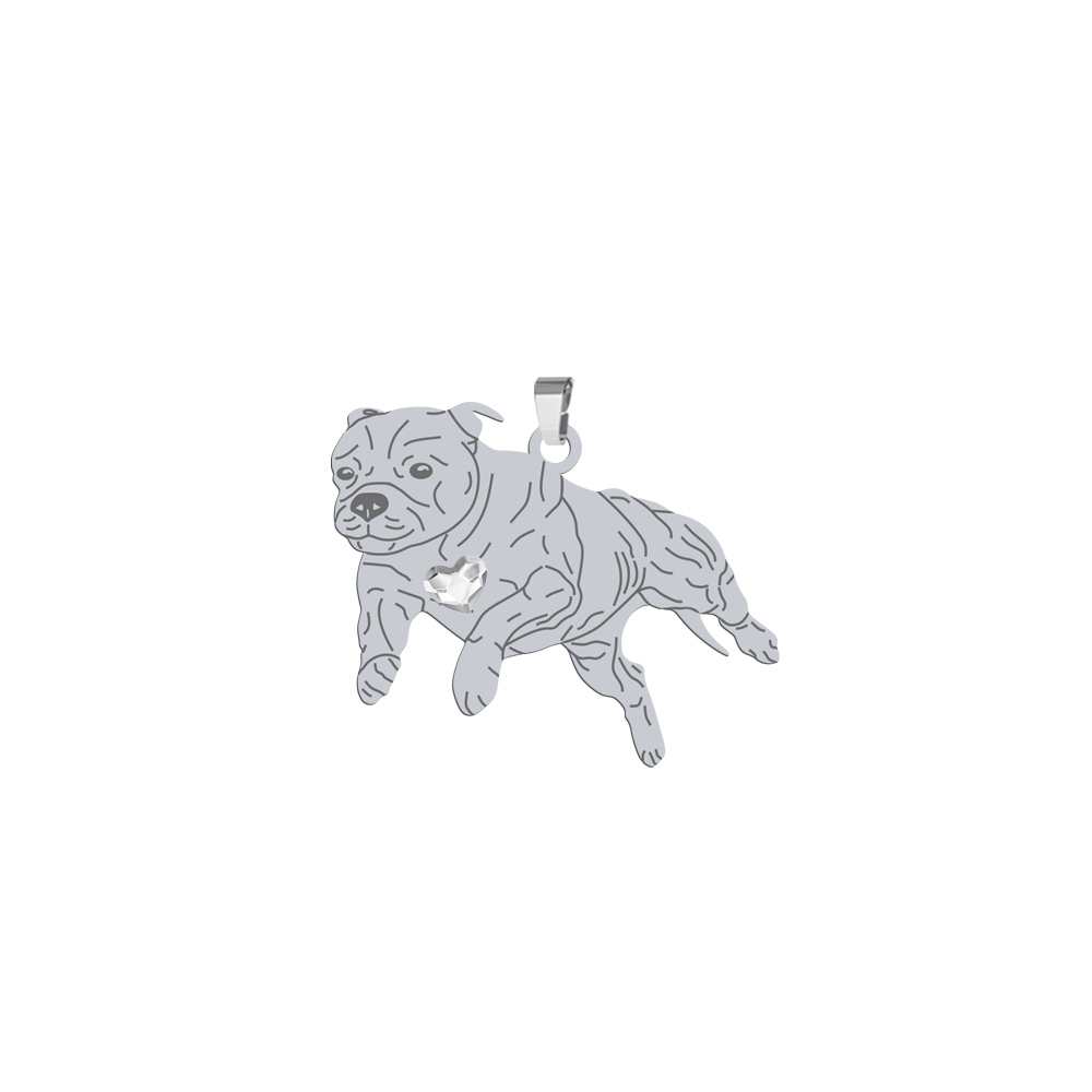 Silver Staffordshire Bull Terrier pendant with a heart, FREE ENGRAVING - MEJK Jewellery