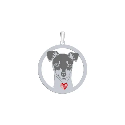 Silver Japanese Terrier engraved pendant with a heart - MEJK Jewellery