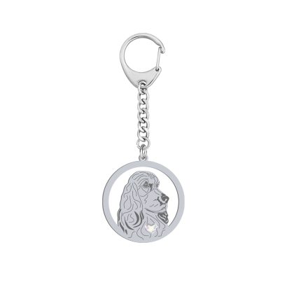 Silver English Cocker Spaniel engraved keyring with a heart - MEJK Jewellery