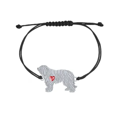 Silver South Russian Shepherd Dog engraved string bracelet with a heart - MEJK Jewellery