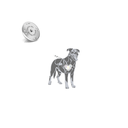 Silver Beauceron pin with a heart - MEJK Jewellery